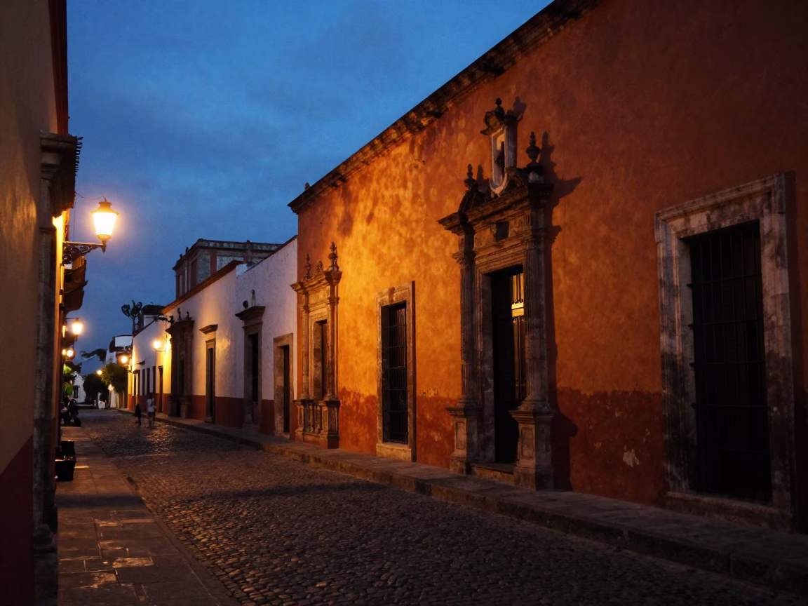 Scene City in Oaxaca at The Predawn Darkness Light in in Oaxaca, Mexico