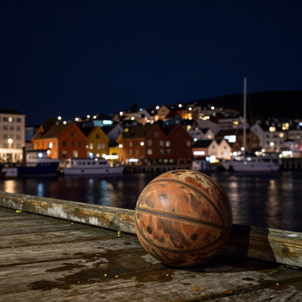 Scene Harbor in Bergen at The Deepest Night Sky Light in in Bergen, Norway
