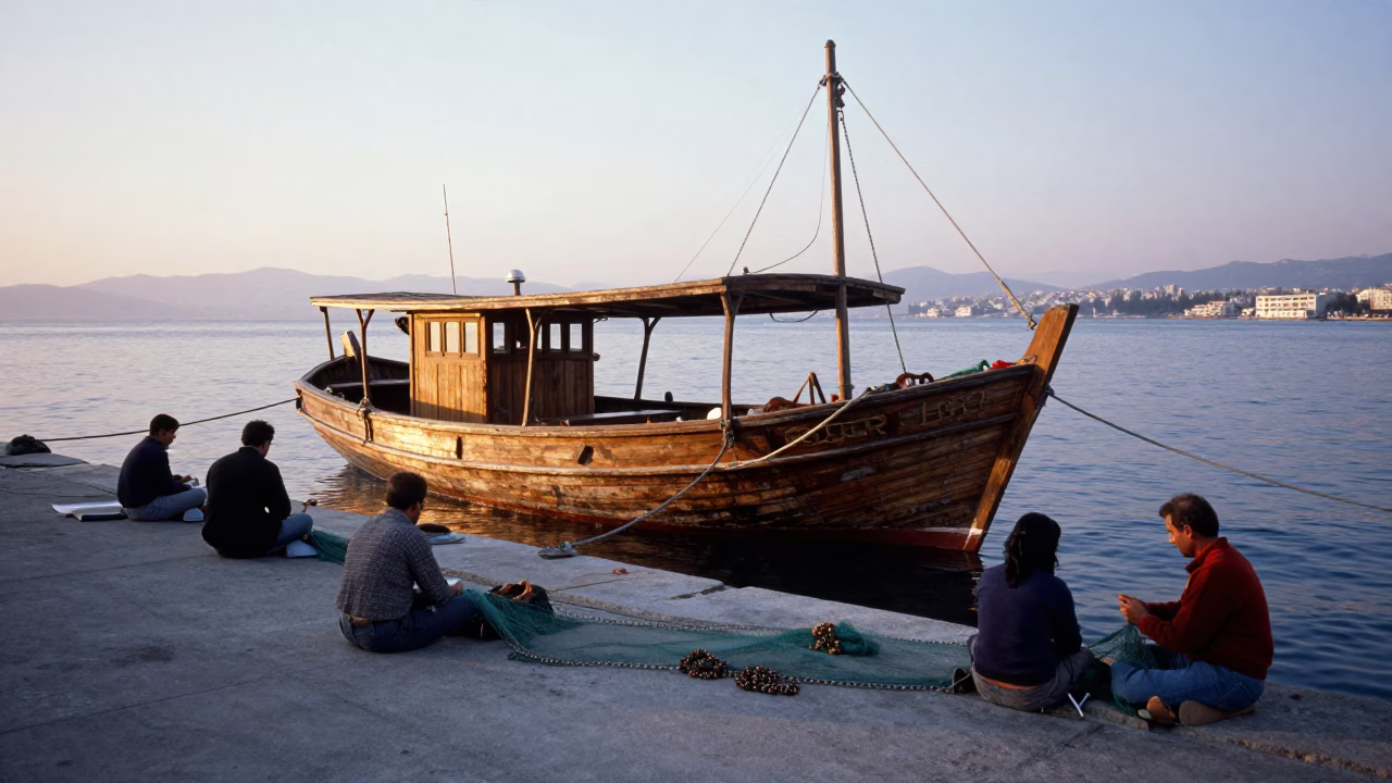 Scene Harbor in Izmir at As First Light Reaches The Scene in in Izmir, Turkey