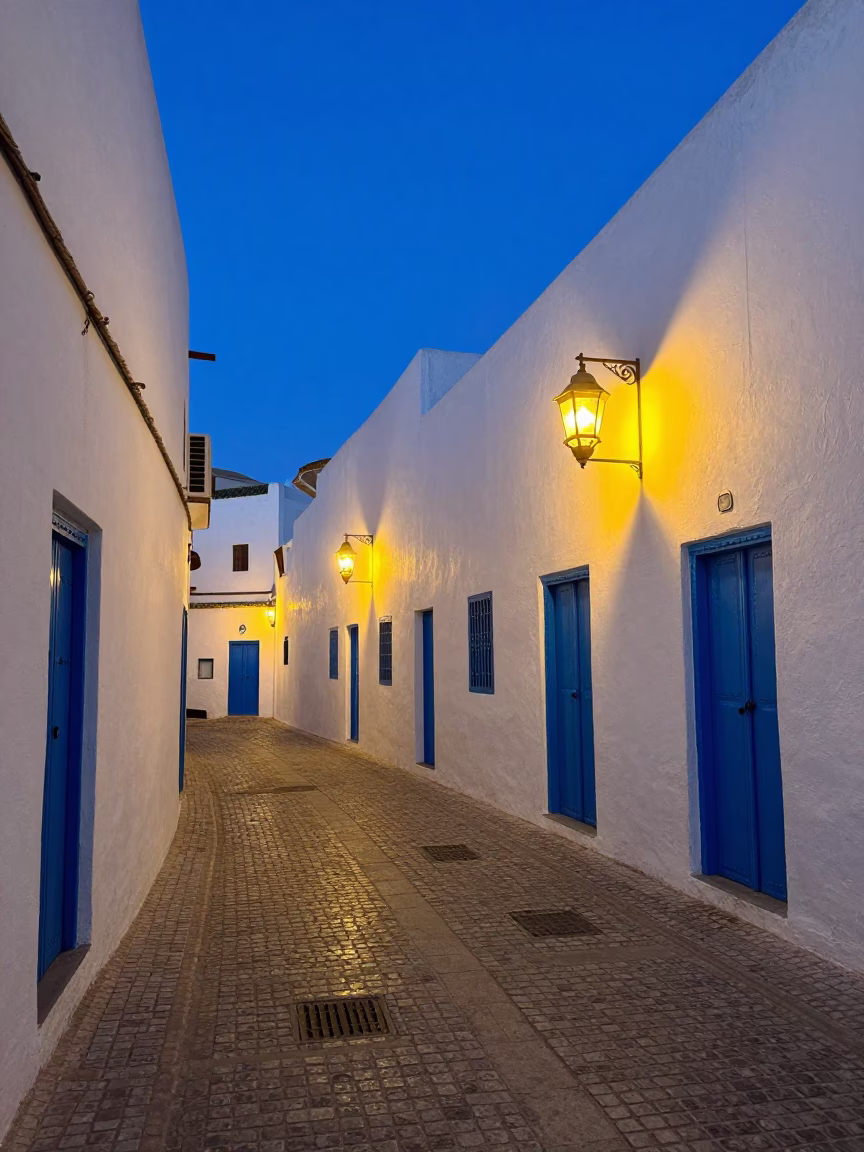 Scene Medina at Blue Hour in Essaouira in in Essaouira, Morocco