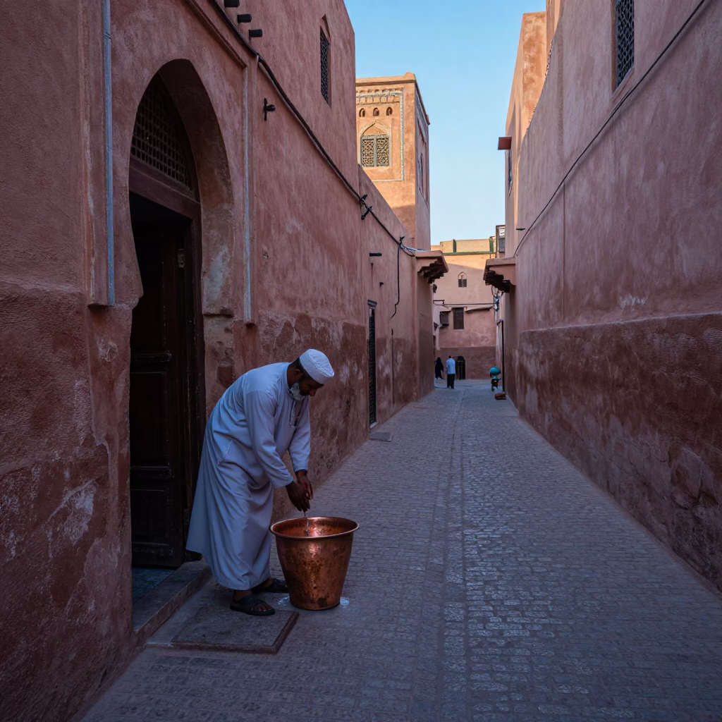 Scene Medina in Marrakech at The Early Morning Light in in Marrakech, Morocco