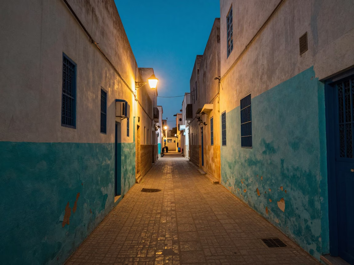 Scene Medina in Tunis at As City Lights Begin To Glow in in Tunis, Tunisia