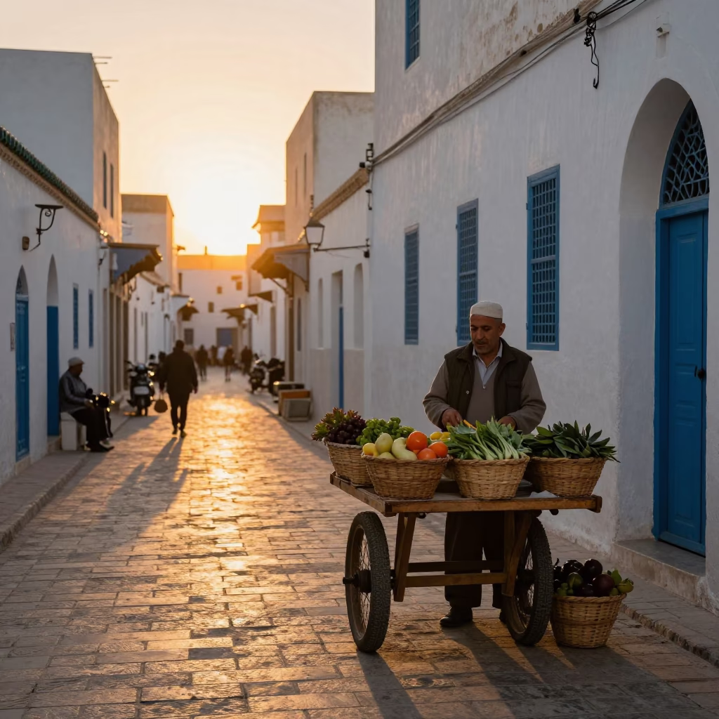 Scene Medina in Tunis at Sunset Light in in Tunis, Tunisia