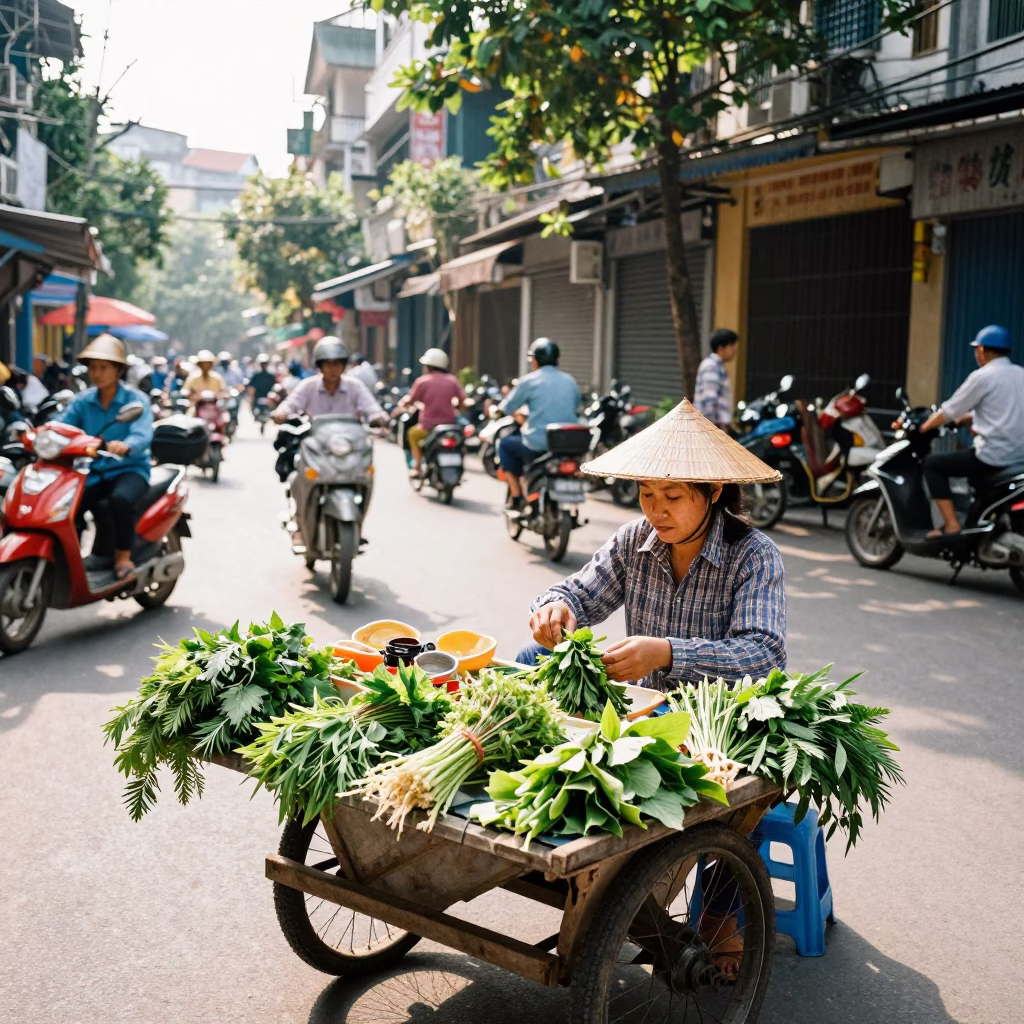 Scene Midmorning at Bright Midmorning Light in Hanoi in in Hanoi, Vietnam