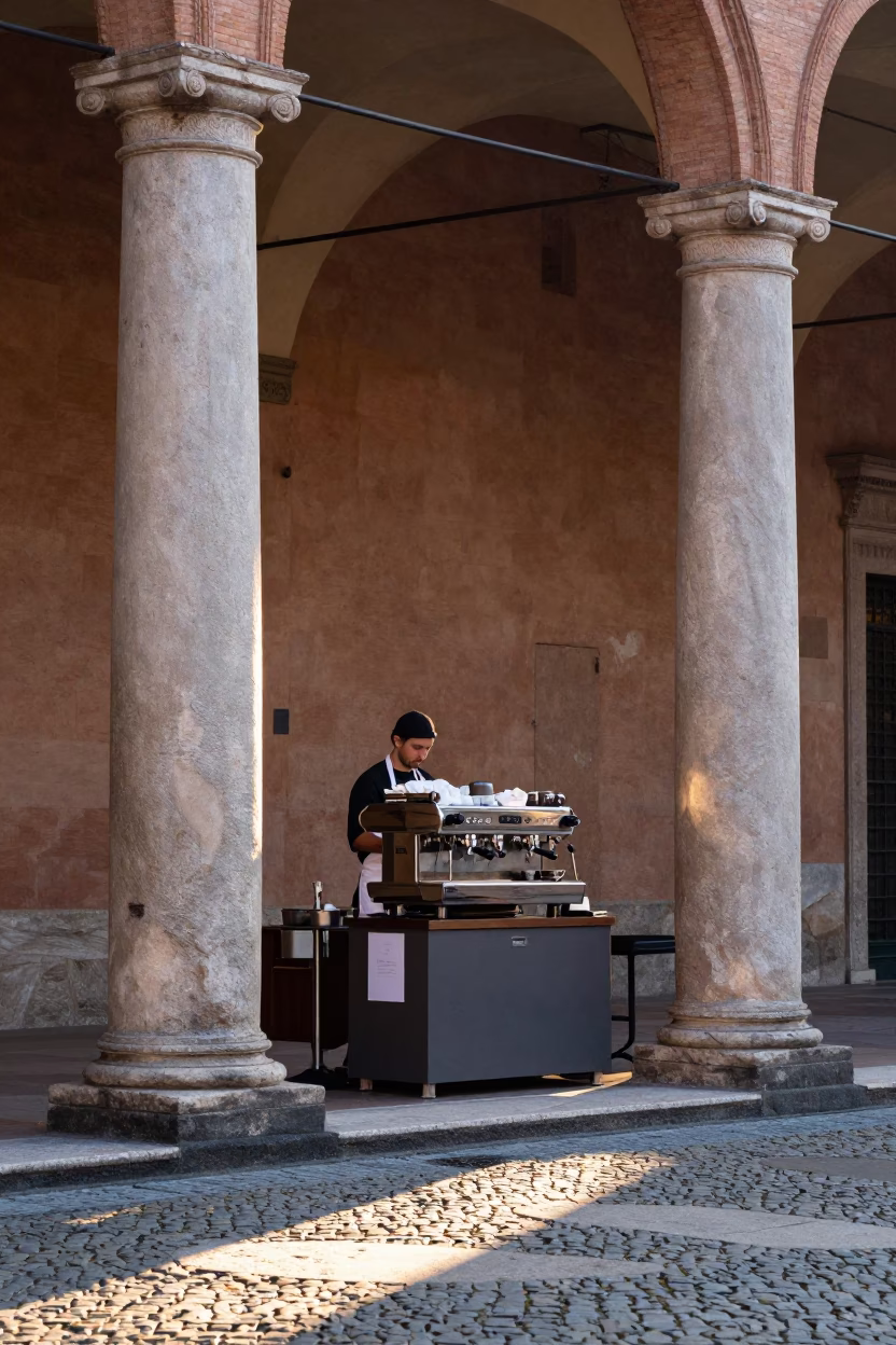Scene Piazza in Bologna at As First Light Reaches The Scene in in Bologna, Italy