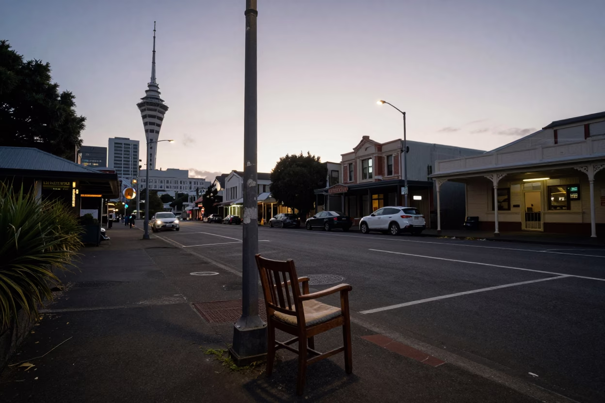 Scene Pre-Dawn in Auckland at The Still Hours Before Dawn Light in in Auckland, New Zealand