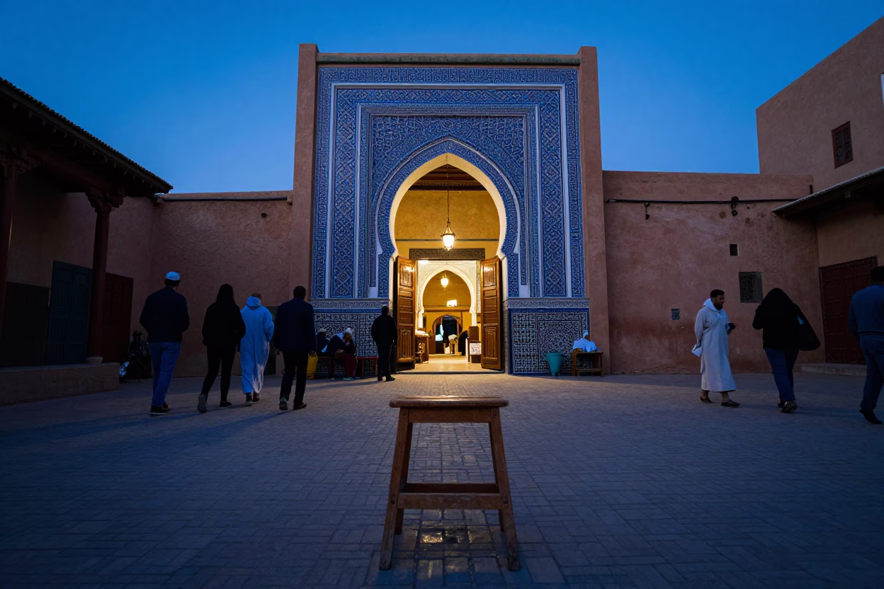 Scene Souk in Marrakech at Twilight in in Marrakech, Morocco