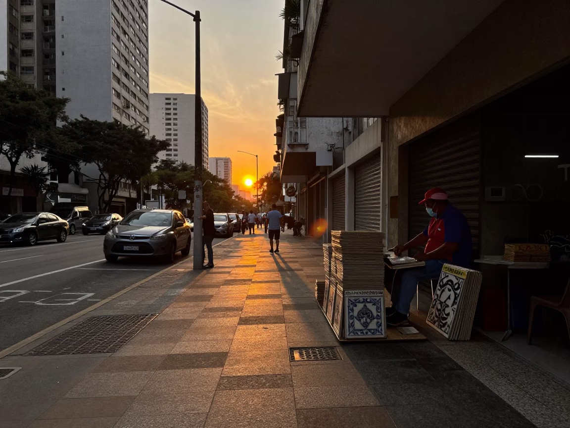 Scene Sunset in São Paulo at As The Sun Drops Toward The Horizon in in São Paulo, Brazil
