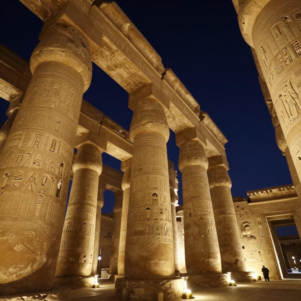 Scene Temple in Luxor at The Deepest Night Sky Light in in Luxor, Egypt
