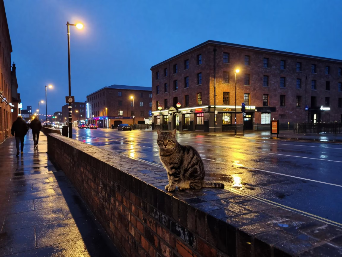 Scene UK in Liverpool at Blue Hour in in Liverpool, United Kingdom
