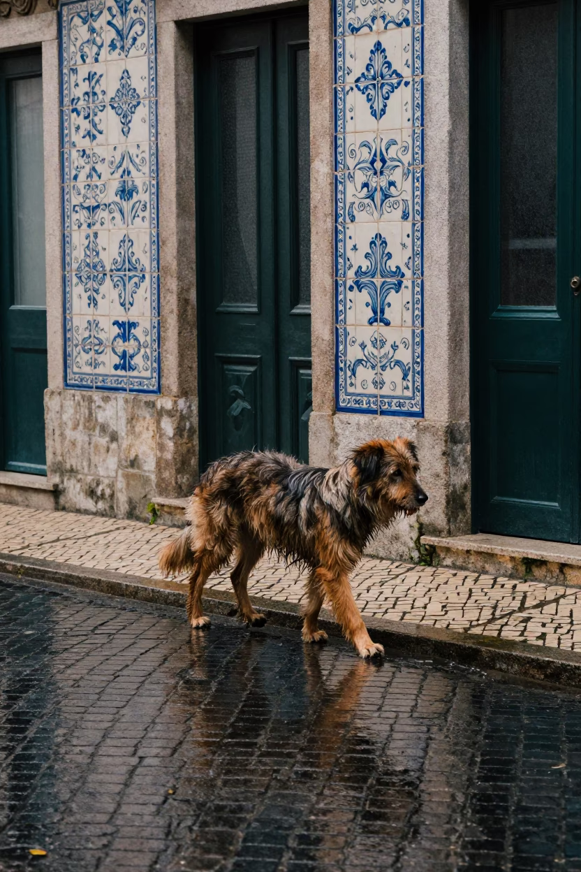 Schapendoes in Porto at First Light in in Porto, Portugal