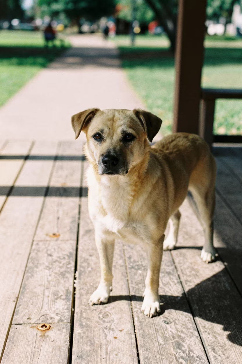 Schapendoes on Cúcuta Porch in Late 2000s in along a quiet park path with soft open shade and a clean background near Cúcuta