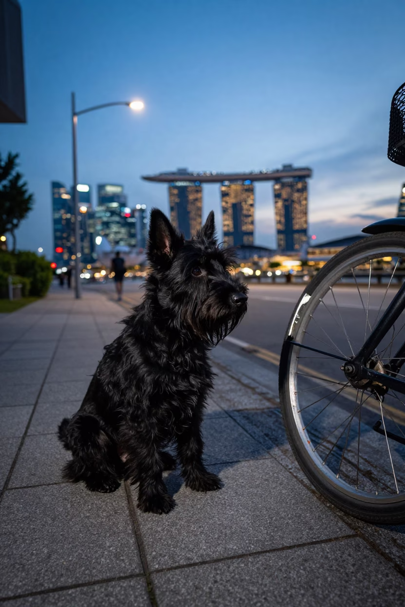 Schipperke And Dented Metal Rim in Singapore in in Singapore, Singapore
