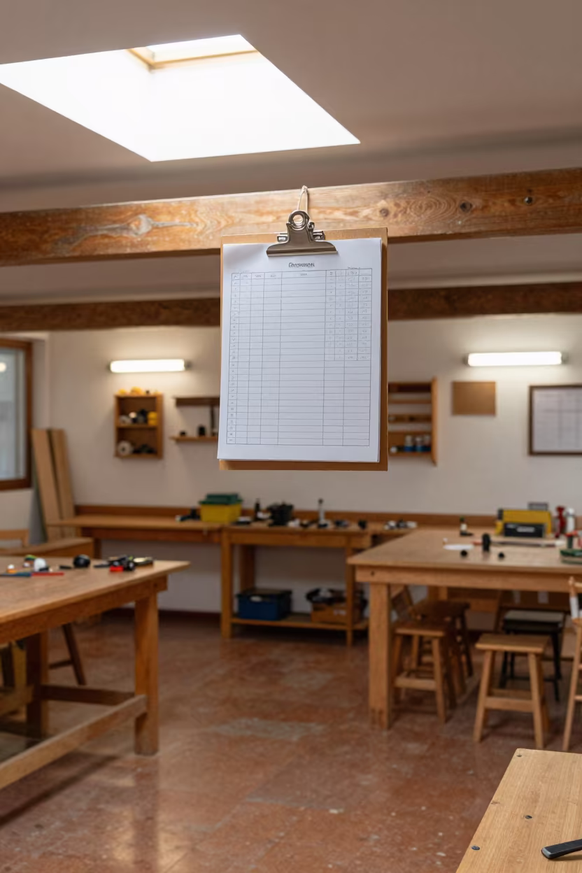 School Bell Schedule Attendance Sheet Woodshop Quito in in a woodshop classroom in Centro Historico, Quito