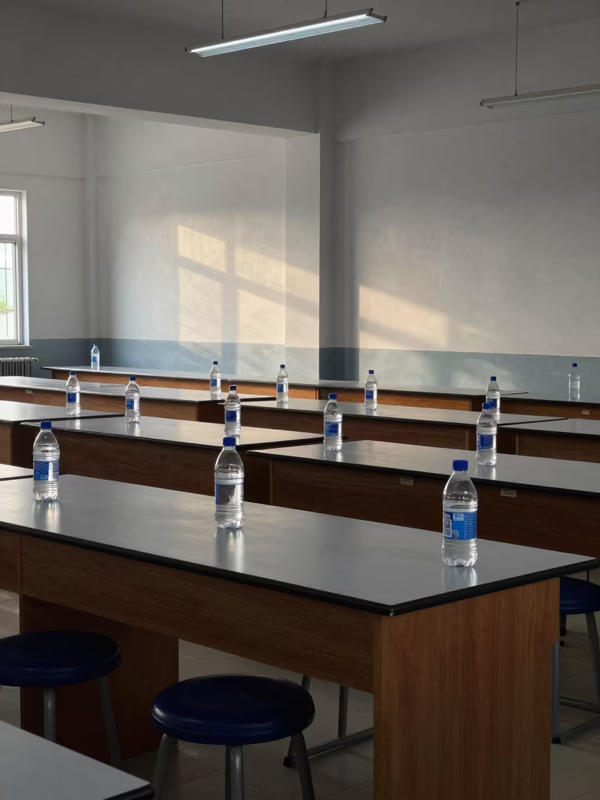School Lab Stools Water Bottles Library Ikeja in inside a campus library reading room in Ikeja