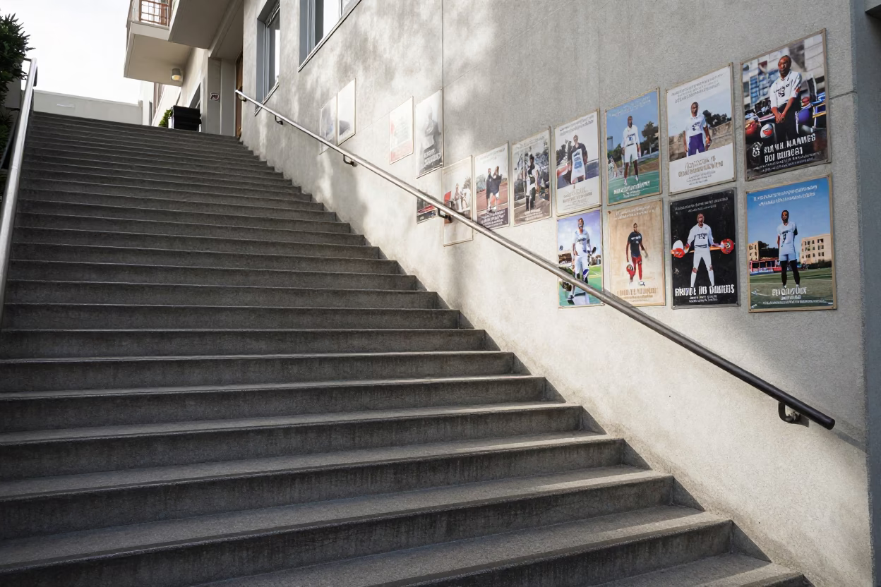 School Staircase at The Late Morning Light in San Francisco in in San Francisco, California, United States