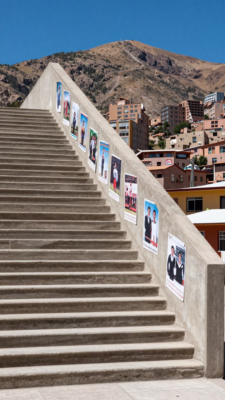 School Staircase in La Paz at The Flat Glare Of Noon Light in in La Paz, Bolivia