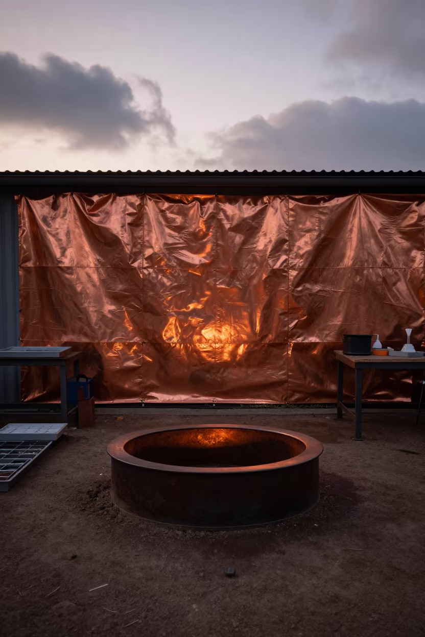 Science Station Fire Ring at Dusk in inside a goldsmith workshop behind the market lane near Edmonton