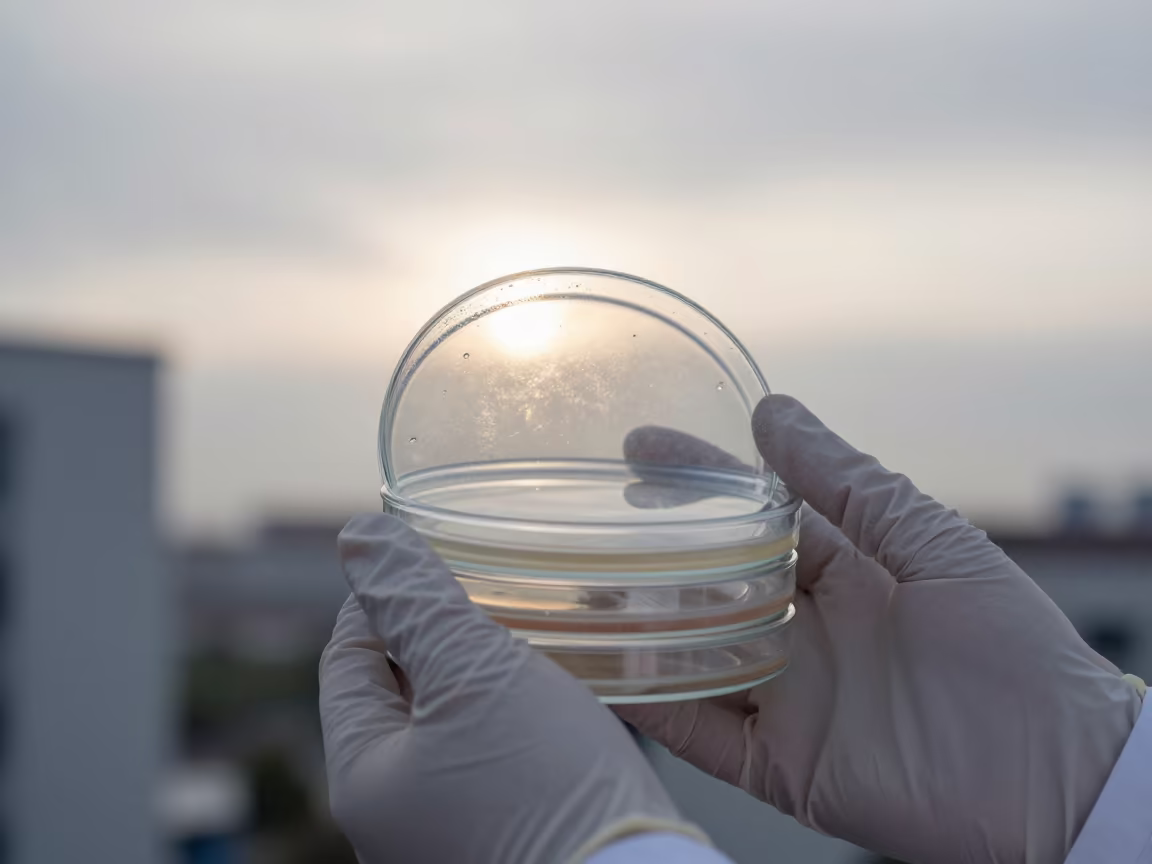 Sleepy Scientist Carries Petri Dish Stack in Divo Dawn in in Divo