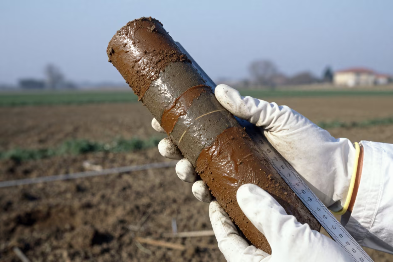 Scientist Holding Sediment Core Morning Light in near Bologna