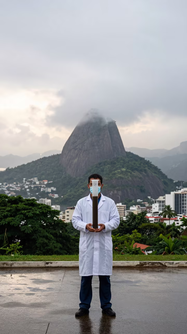 Scientist Holds Sediment Core Rio Morning Light in in Rio de Janeiro