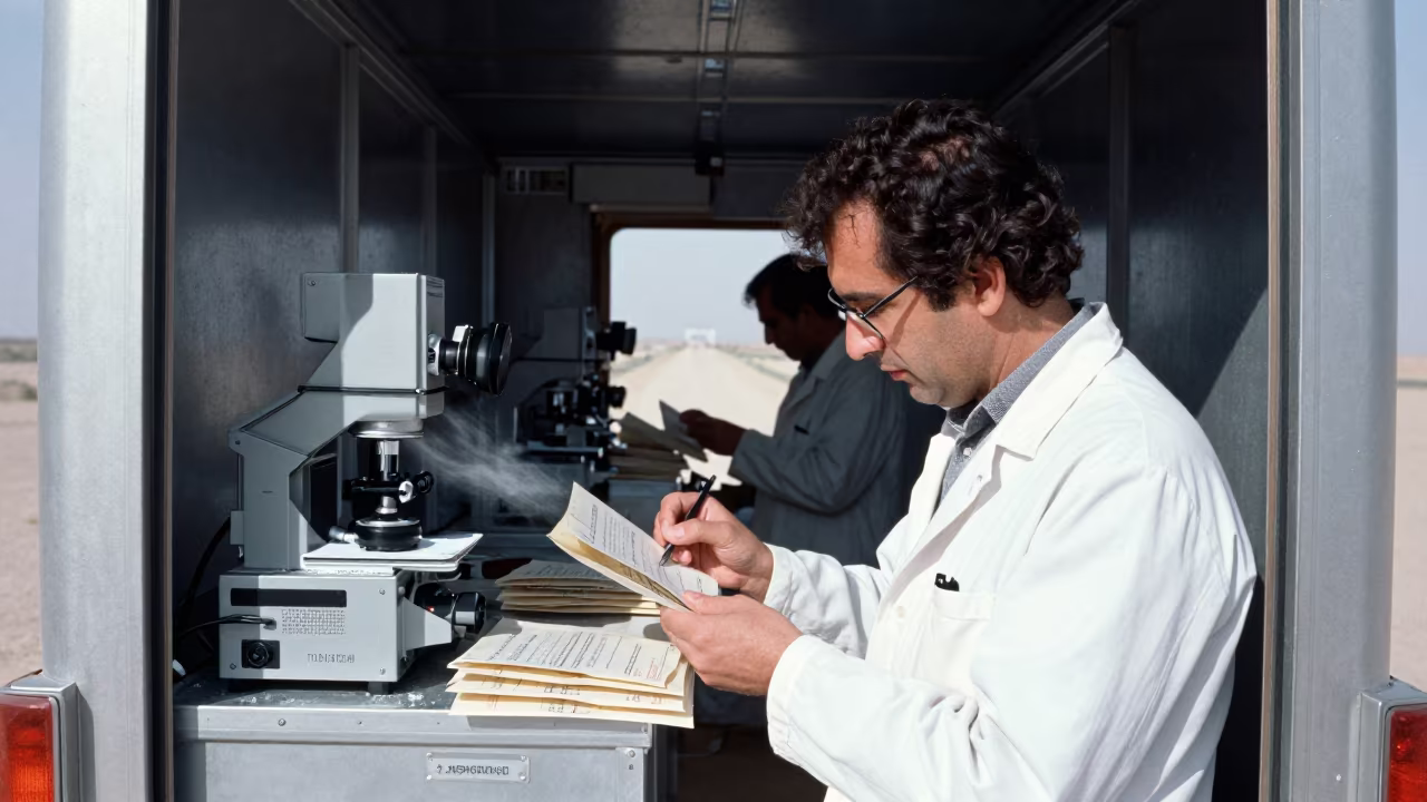 Scientist Labeling Specimens at Desert Field Station in near a weather balloon launch site near Isfahan