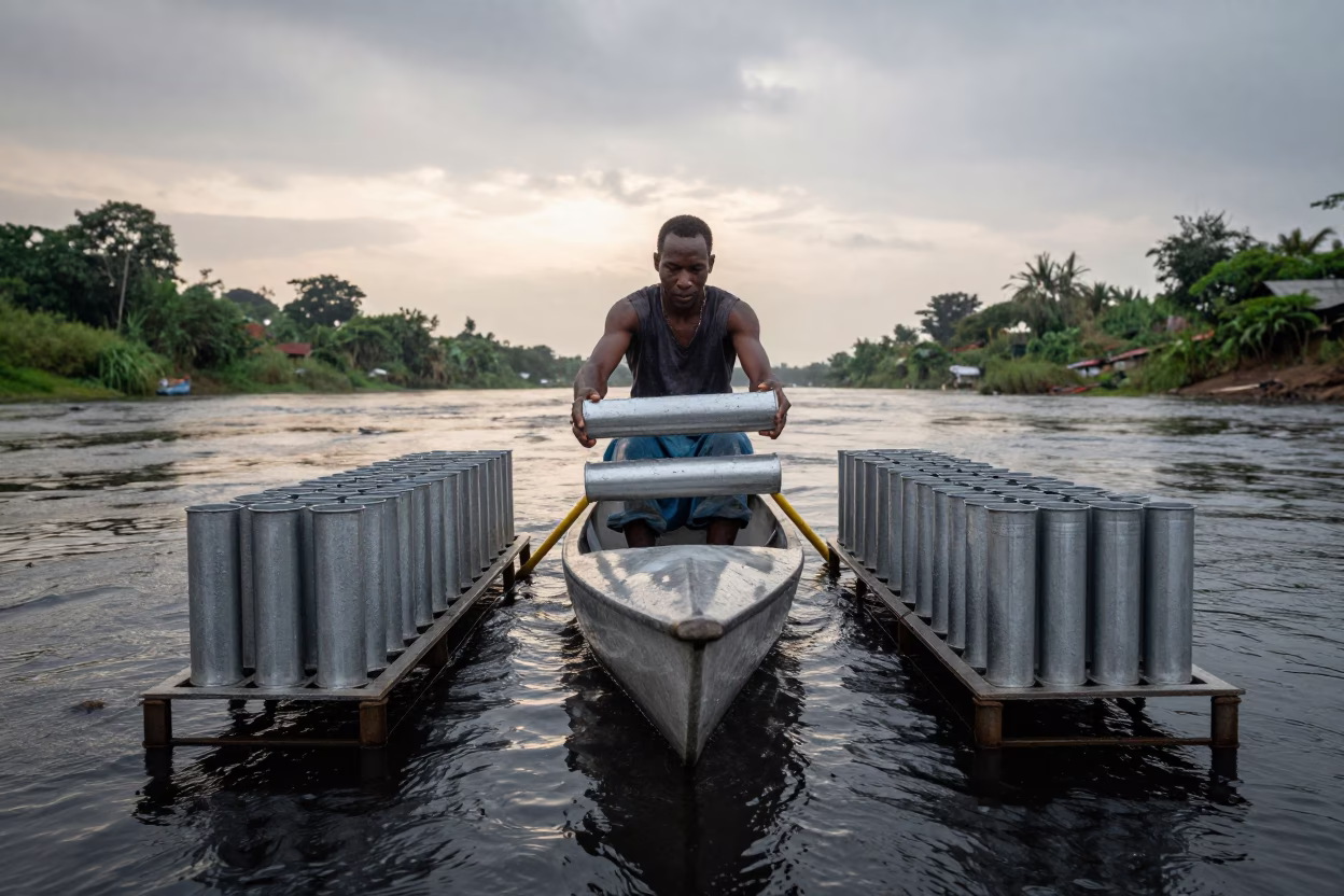 Scientist Lifting Sample Tubes from Atbarah Monsoon Waters in near Atbarah