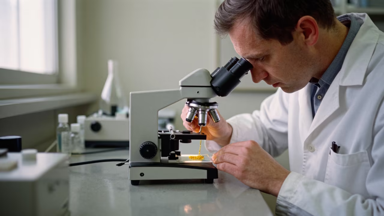 Scientist Scrapes Pollen Slide Archive Melbourne in in a specimen archive room near Carlton, Melbourne