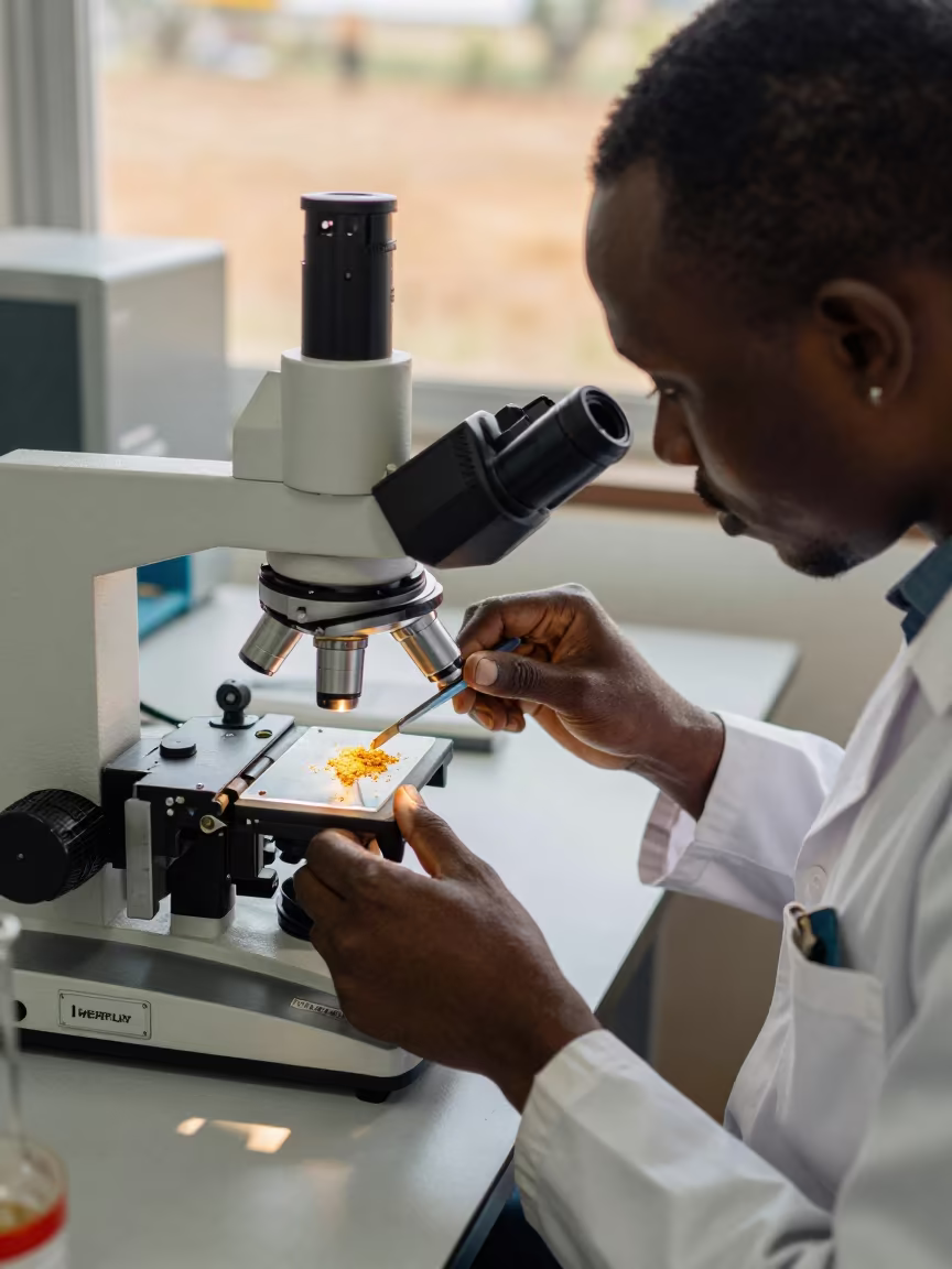 Scientist Scraping Pollen Slide at Masvingo Workbench in at an engineering workbench near Masvingo