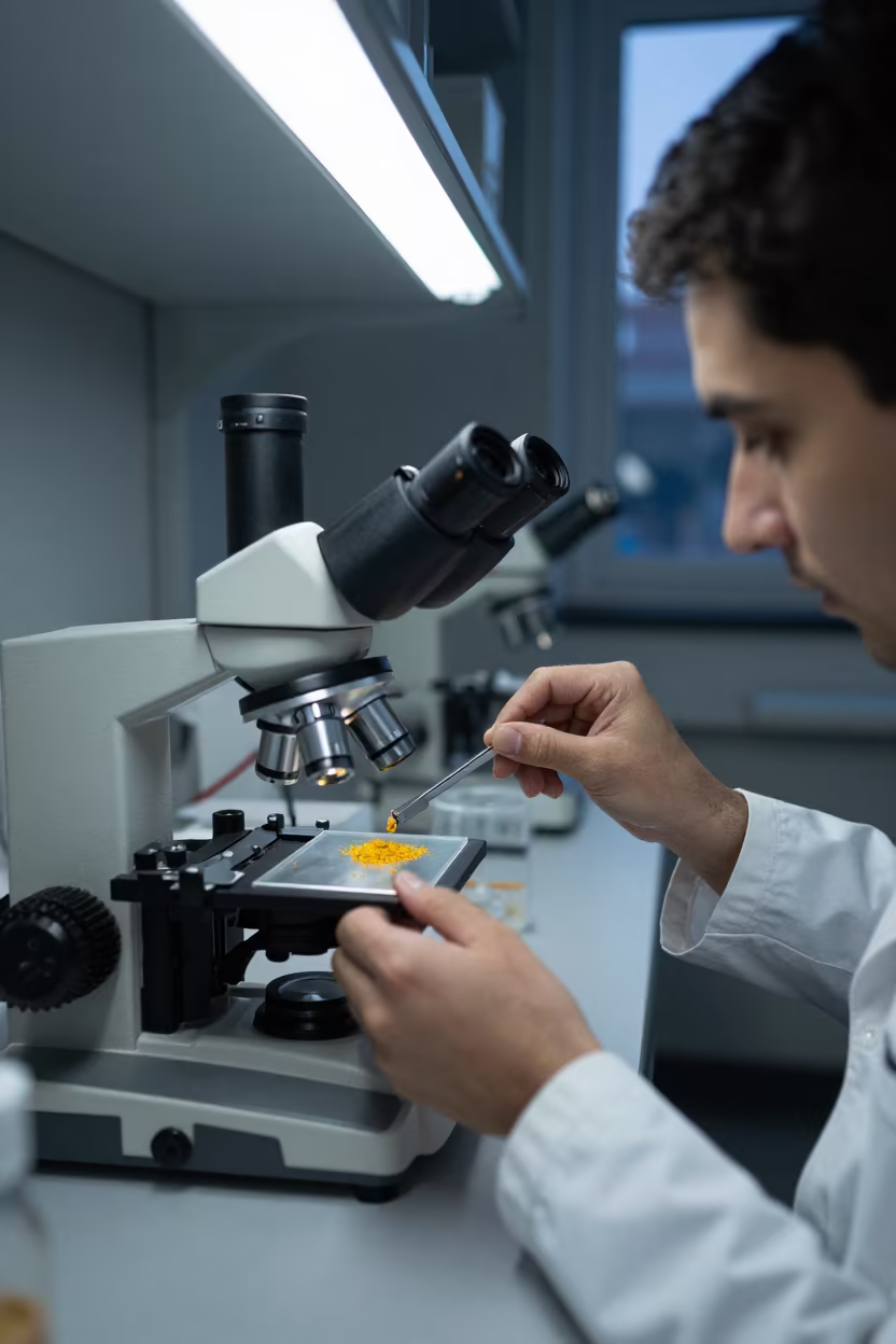 Scientist Scraping Pollen Slide Midnight Archive in in a specimen archive room in Sheikhupura