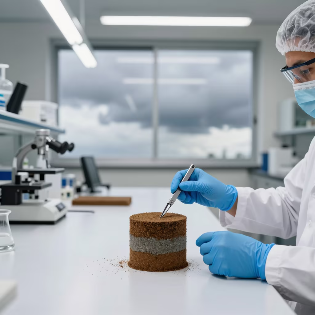 Scientist Trimming Sediment Core in Puebla Lab in in Puebla