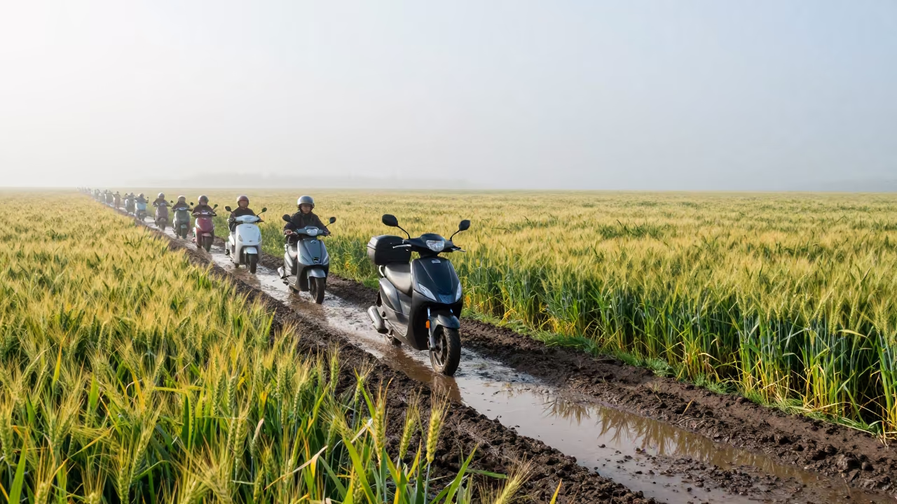 Scooter Convoy Through Yukon Wheat Fields in in Yukon