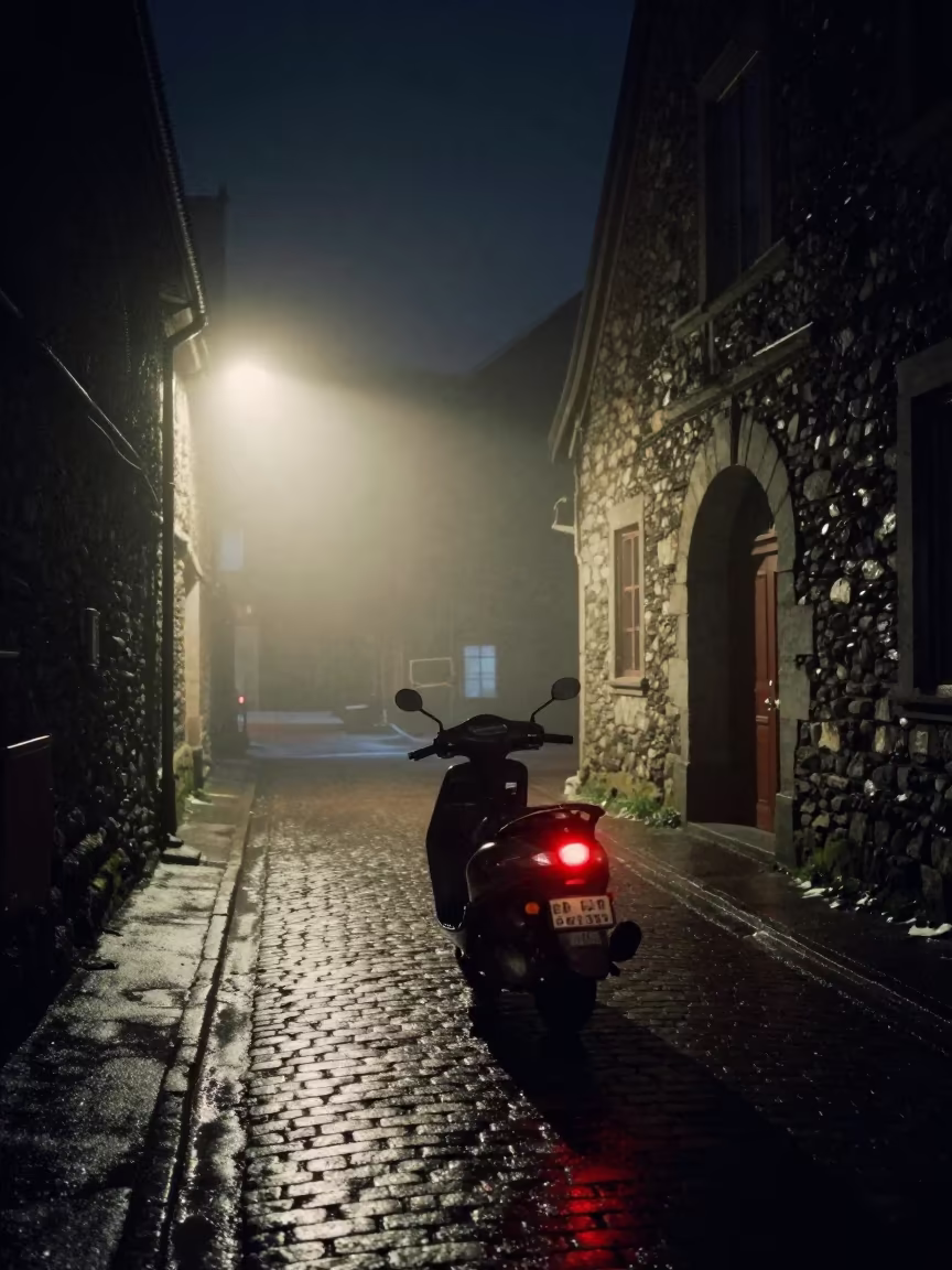 Scooter in Norwegian Polar Night Mist in in Norway