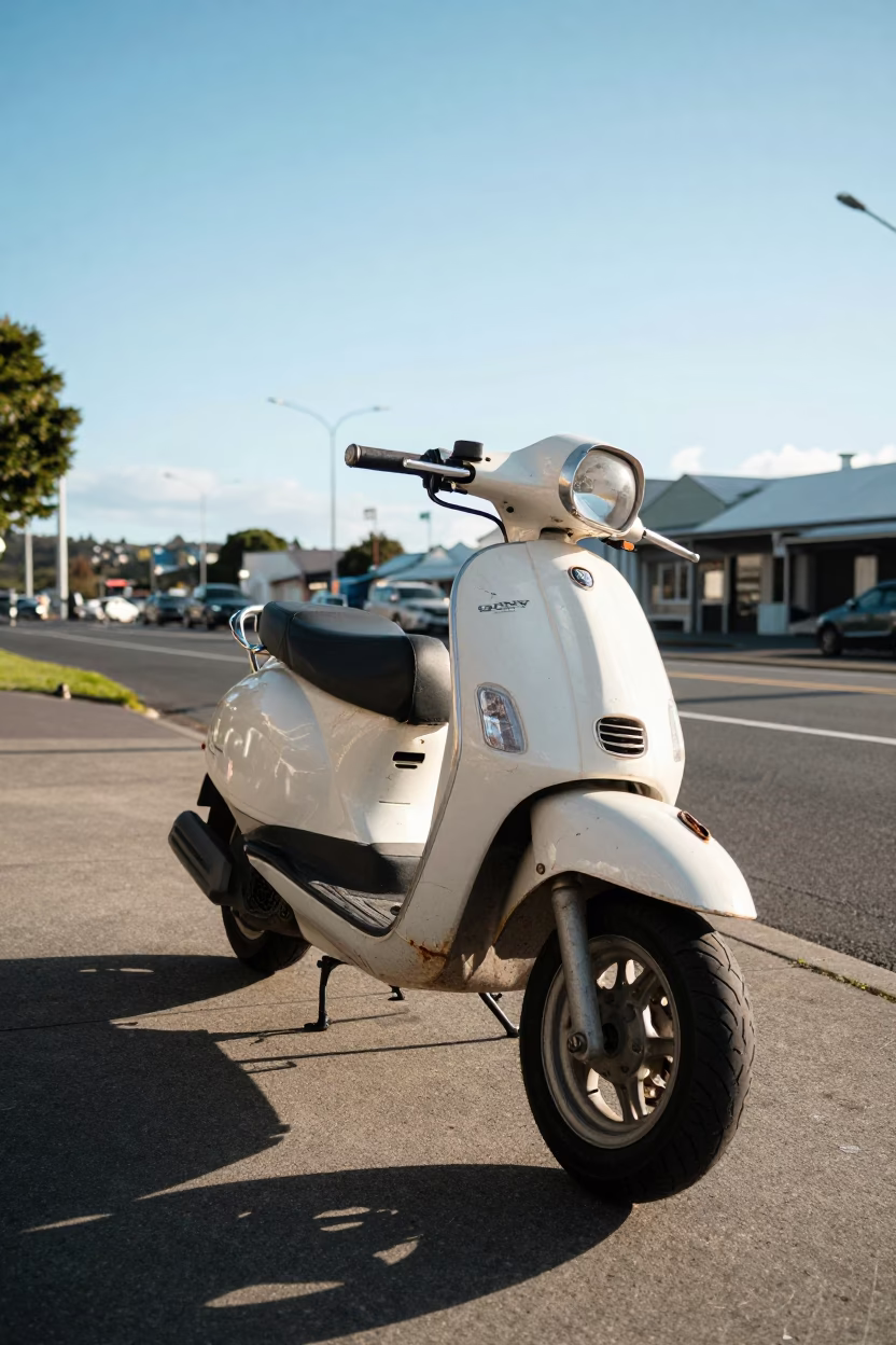Scooter Parked at The Late Afternoon Light in Wellington in in Wellington, New Zealand