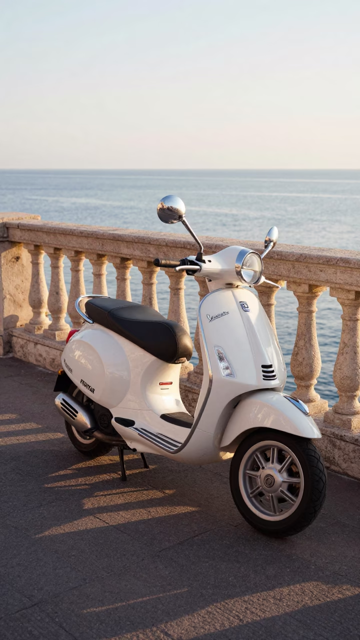 Scooter Parked just after sunrise in Naples in in Naples, Italy