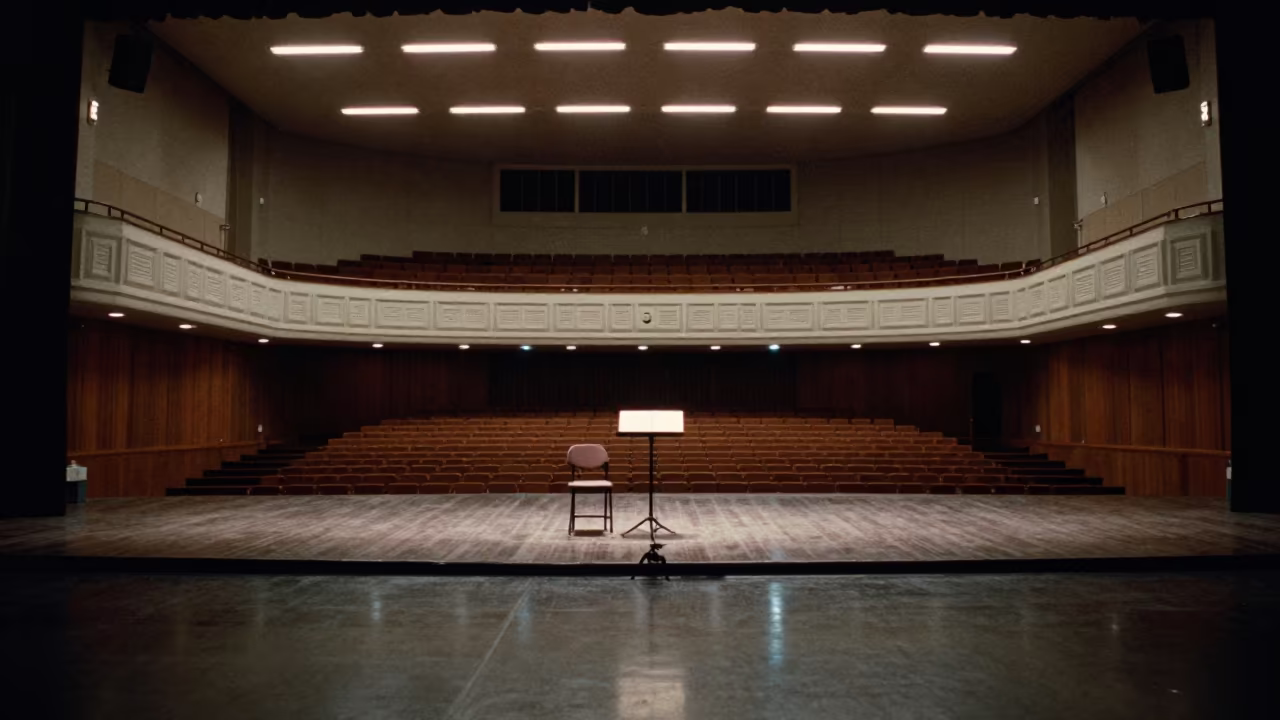 Score on Stand in Santos Concert Hall Night in on a theater stage in Santos