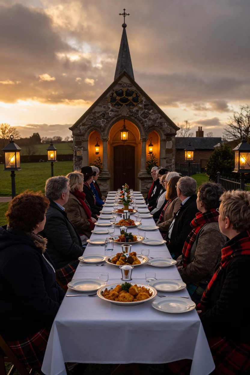Scottish Burns Night Haggis Ceremony in Avellaneda in in a shrine lined with lanterns in Avellaneda