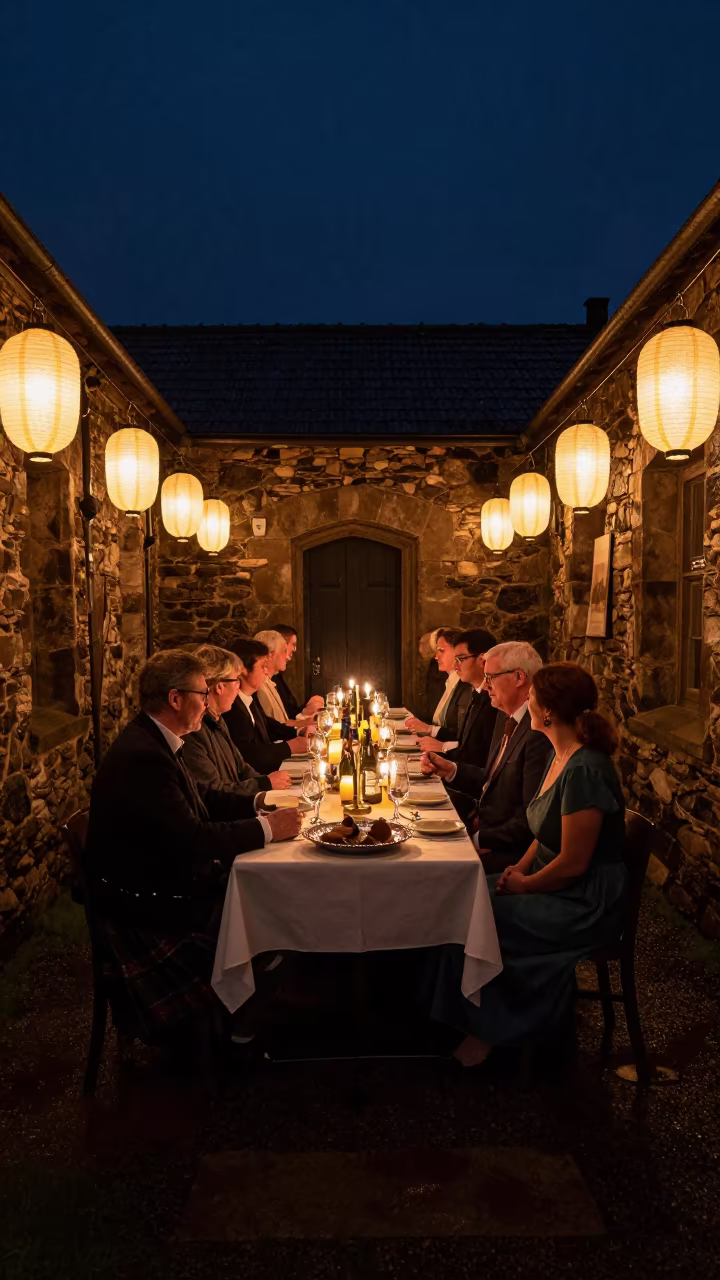 Scottish Burns Night Supper in Amman Shrine Lanterns in in a shrine lined with lanterns in Amman