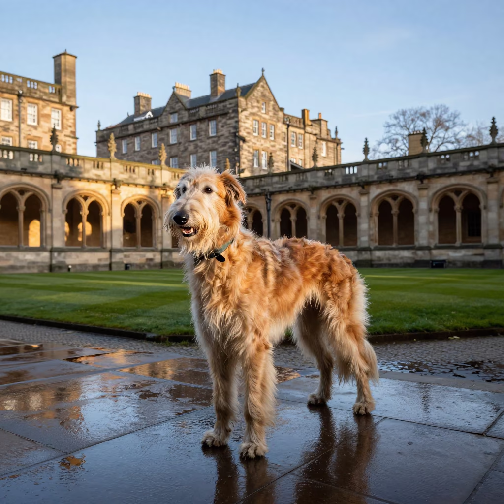 Scottish Deerhound in Edinburgh at Clear Late-afternoon Light in in Edinburgh, United Kingdom
