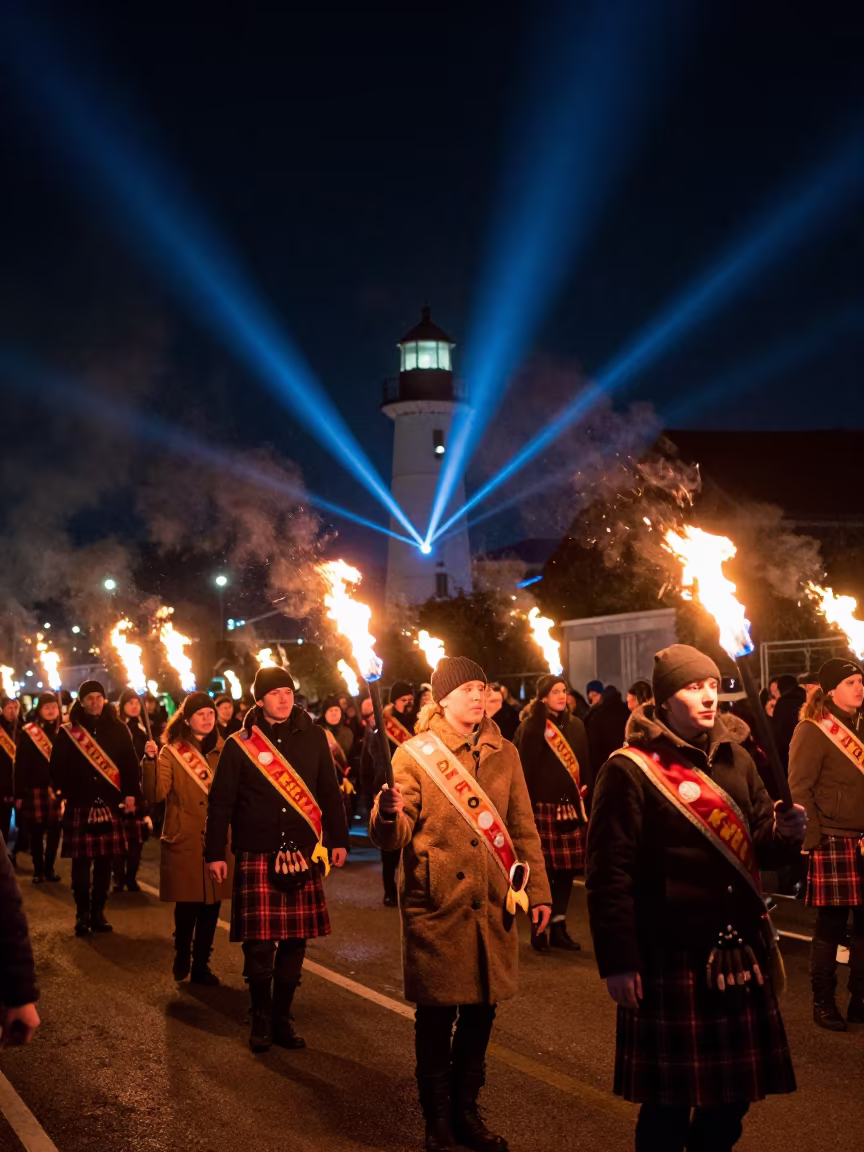 Scottish Hogmanay Fire Parade in Chongqing Night in at a festival street procession in Chongqing