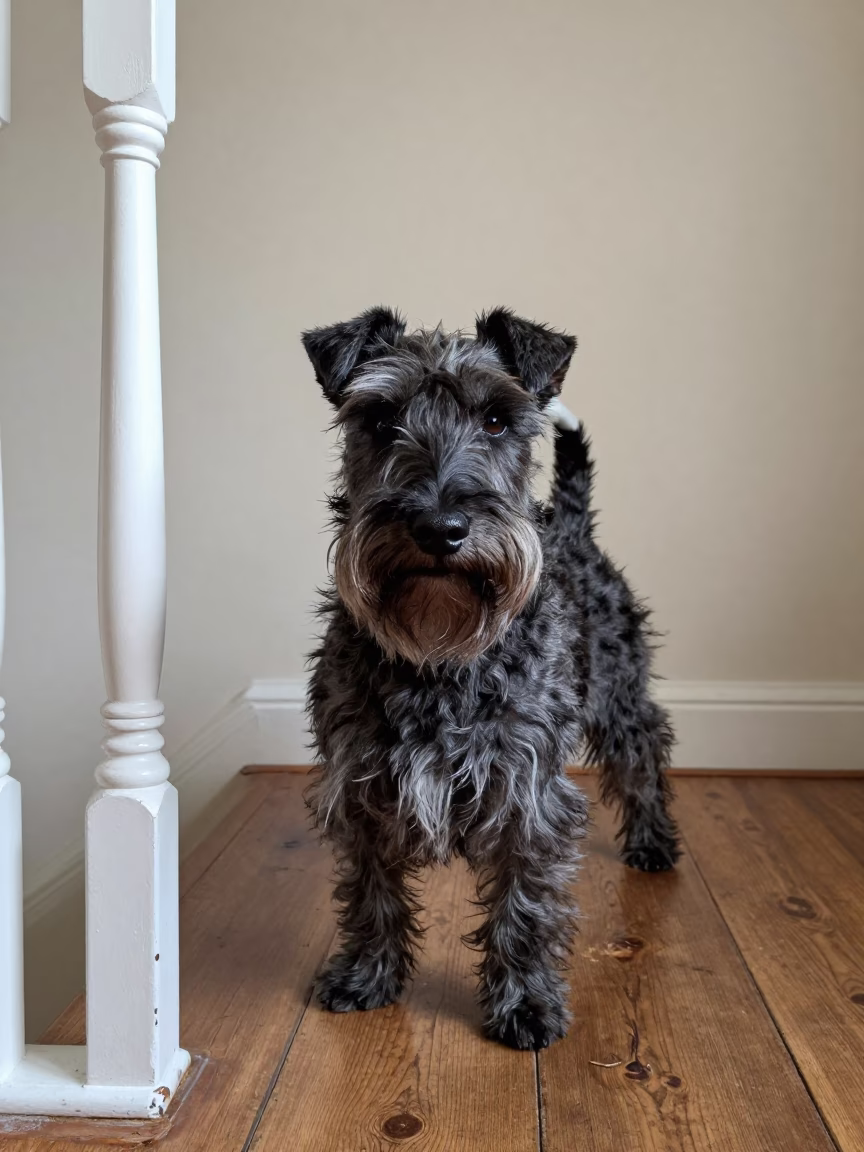 Scottish Terrier Portrait in Early Summer Studio in in a quiet portrait studio with a plain backdrop and eye-level framing near Encarnacion