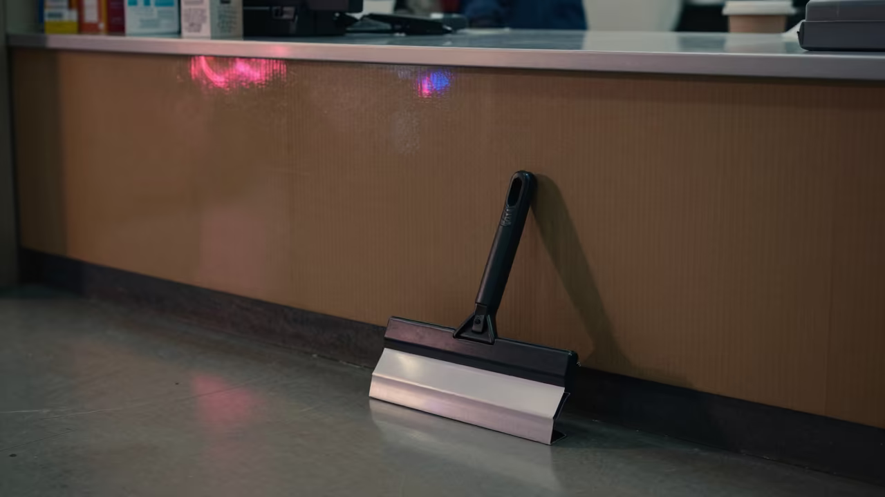 Screen Protector Squeegee Tin at Delhi Checkout in at a checkout lane under flat store light in Delhi