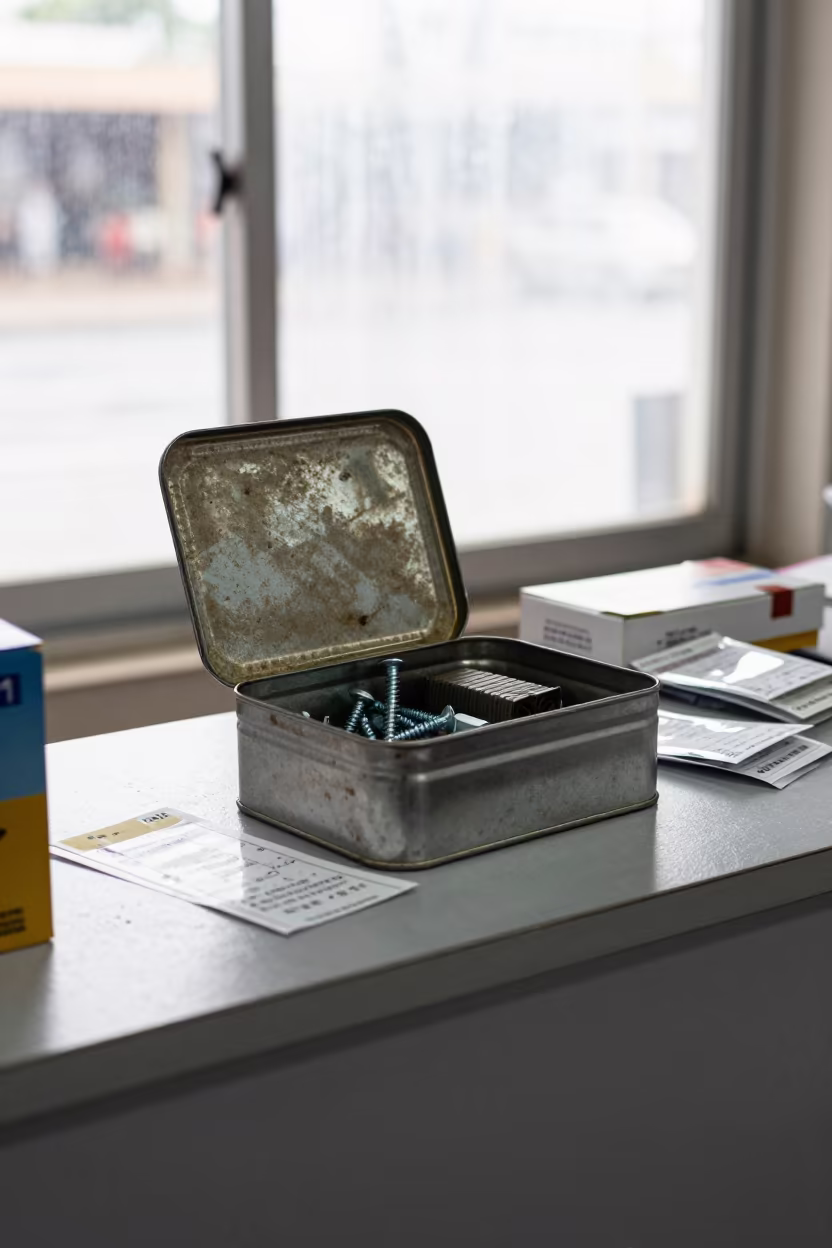 Screw Tin and Claim Tickets on Lagos Store Counter in at a checkout lane under flat store light in Lekki, Lagos