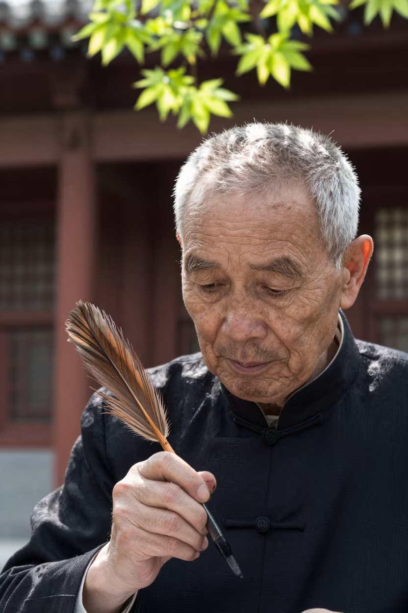 Scribe in Beijing Dappled Spring Light in in Baitasi, Beijing