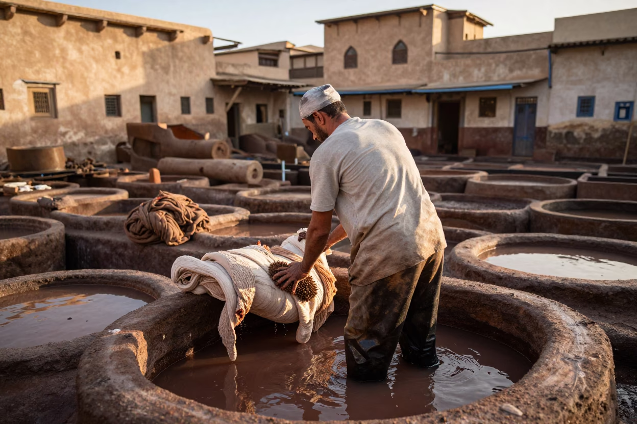 Scrubbing Hide in Fez in in Fez, Morocco