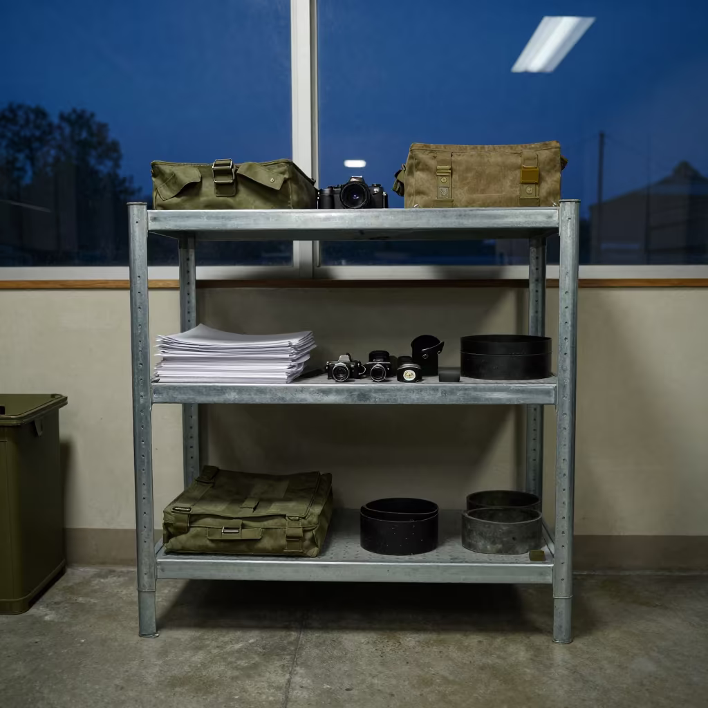 Scuffed Military Shelf in Oklahoma Command Post in inside a command post in Oklahoma