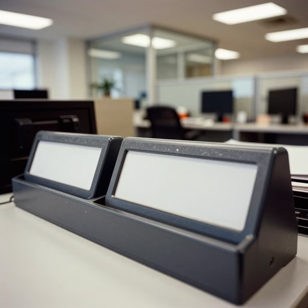 Scuffed Office Tray Under Noon Light in Badajoz in inside a coworking floor in Badajoz