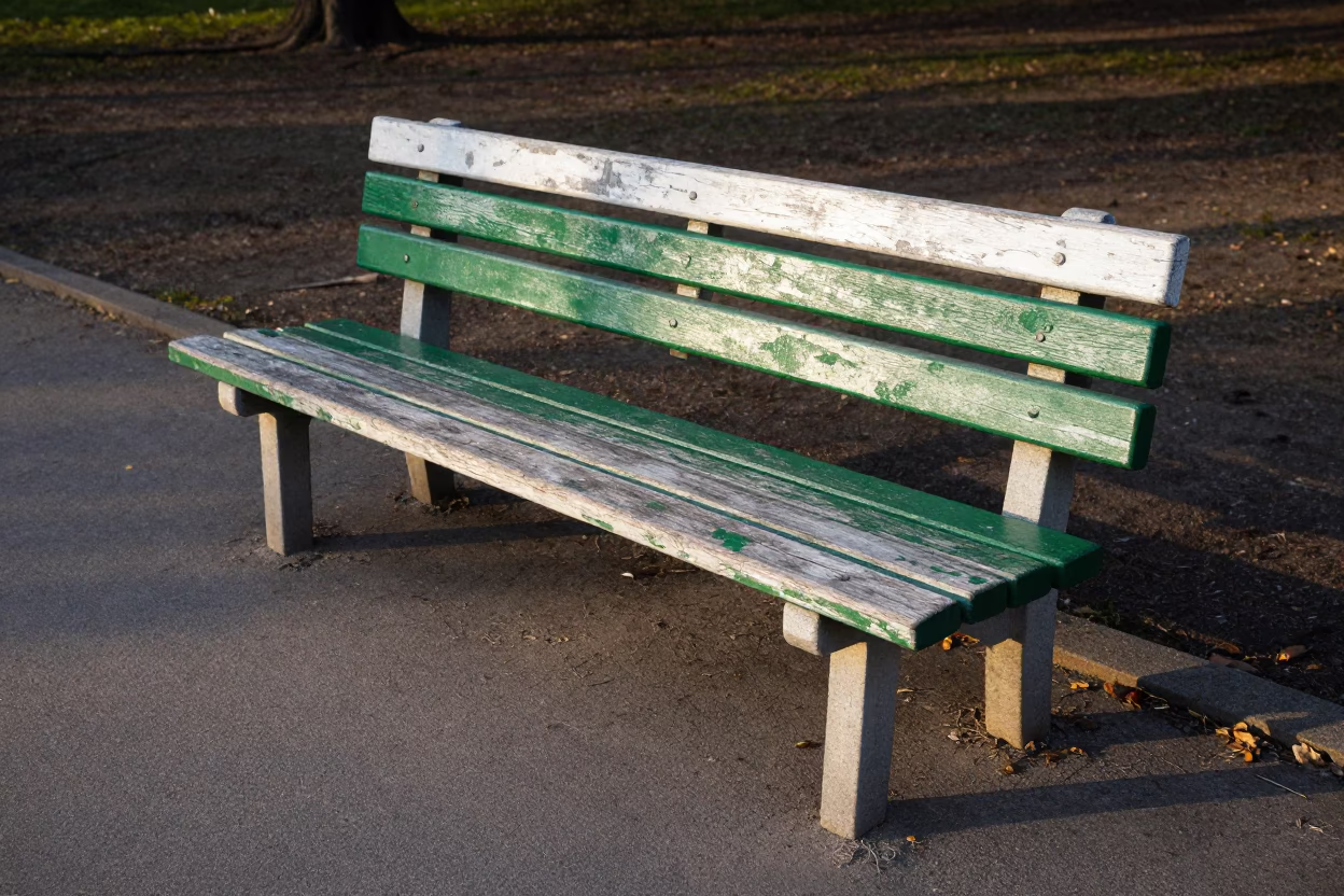 Scuffed Painted Wood Bench in Berlin in in Berlin, Germany