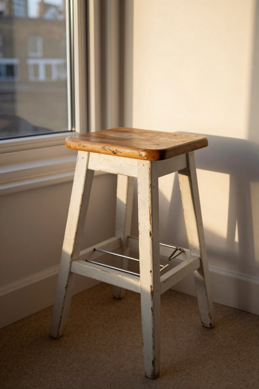 Scuffed Painted Wood Stool in London in in London, United Kingdom