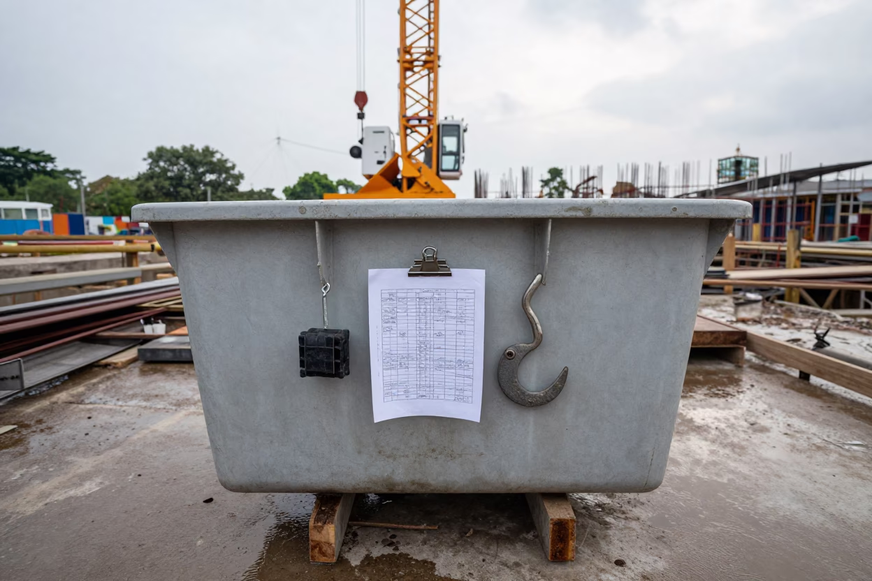 Scupper Basket Spare Bin Under Tower Crane in beneath a tower crane on open ground in Brunei